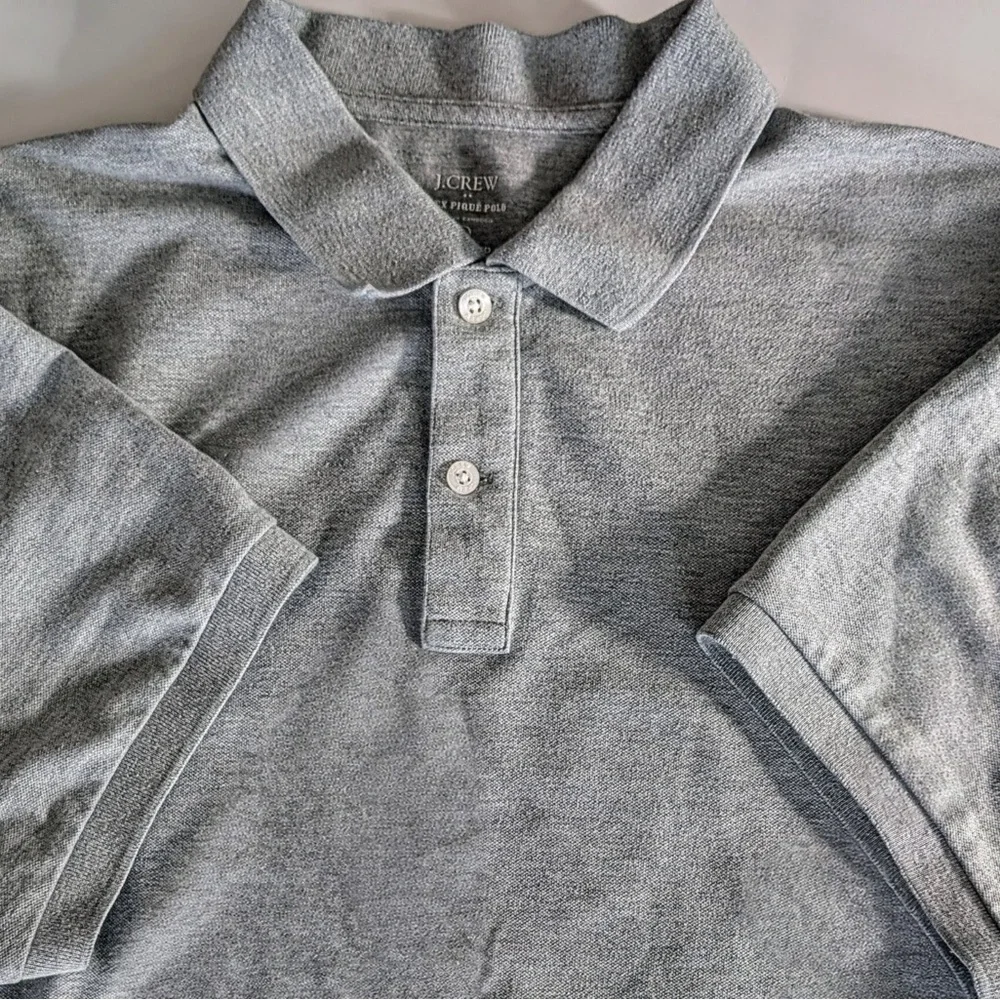 JCrew Flex Pique Polo Untucked Mens XL Gray Short Sleeve 2 button collar